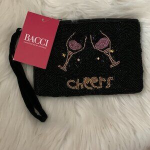 BACCI Cheers Champagne Velvet Wristlet in Black